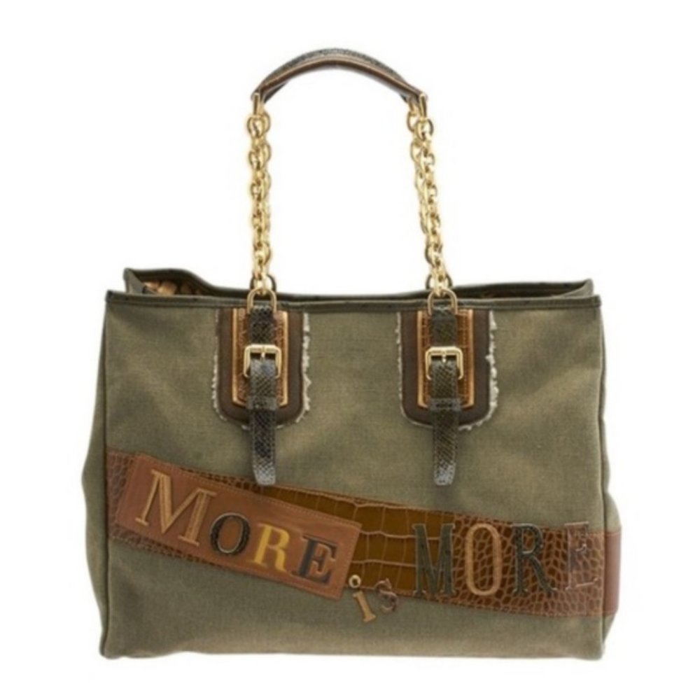 Longchamp More Is More Green Khaki Canvas Tote Bag